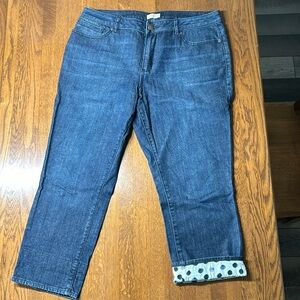 Coldwater Creek Cropped Capri Size 14 Dark Blue Wash Poka Dot Cuffed Hem Jeans